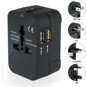Chargeur Adaptateur de Voyage Universel, US EU UK AU avec 2 USB Ports pour Appareils Photo,Téléphones Portables,Tablette, iPad, Noir - Neuf