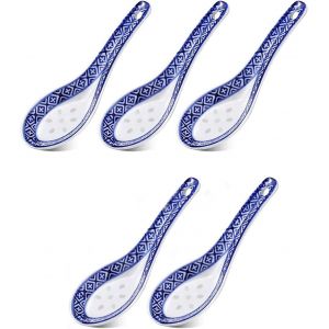Kalanka-Lot De 5 Cuill&egrave;res &Agrave; Soupe En Porcelaine - Style Asiatique - Passe Au Lave-Vaisselle - Couverts Pour Ap&eacute;ritif - Neuf