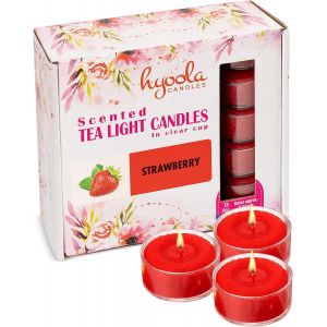 Bougies Parfumées à Chauffe-plat- Verre Transparent - Bougies Chauffe Plats Parfumées à la Fraise - Durée de Combustion de 6 Heures - Lot de 15 - Fabrication Européenne - Neuf