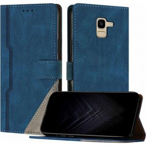 Sansh-Étui Pour Samsung Galaxy A8 2018/A5 2018, Housse En Cuir Pu Avec [Protection Antichoc Tpu] [Fonction Support] [Porte-Cartes ] Antichoc Magnétique Coque Pour Galaxy A8 2018 - Bleu - Neuf