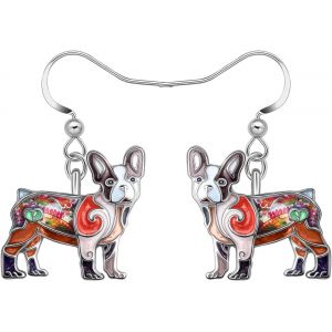 Kal-Jolies Boucles D'oreilles Pendantes En Forme De Bouledogue Français Pour Femme, Bijoux Pour Adolescentes, Filles, Chiens, Mamans - Neuf