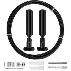 5m Tringle à rideaux Kit,Câble en Acier pour Rideau,pour Accrocher Photos,Images,Notes,Rideau,Décoration Murale d'art de Pépinière (Noir) - Neuf