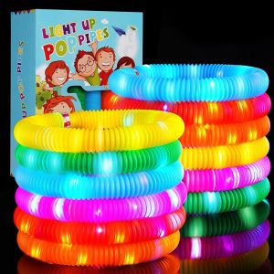 RVKAL-12 Pack Pop Tubes Lumineux Fidget Jouets Sensoriels De Tuyau Pour Enfant Jouets Motricité Fine De Tout-Petit Pop Led Bâtons Lumineux Party Favours Fournitures De Fête Lumineuses Cadeau De Noël - Neuf