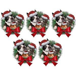 5pcs Noël Réfrigérateur Autocollants Noël Animaux De Compagnie Couronne Autocollant Rouge Baie Pin Cône Réfrigérateur - Neuf