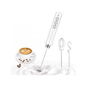 Mousseur &agrave; lait &eacute;lectrique avec 3 fouets pour caf&eacute;, lattes et m&eacute;langes - Blanc - Neuf