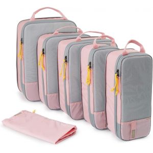 6 Pi&egrave;ces Organisateur Val ,Sac Compression Voyage,Packing Cubes R&eacute;utilisable, Rangement Val Accessoire,Avec Sac &Agrave; Linge Pratique Pour Sac &Agrave; Dos,Val ,Organ Ur,Rose - Neuf