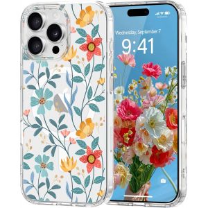 Trahoo-Coque Magn&eacute;tique Florale Pour Iphone 16 Pro Max [Compatible Avec Magsafe], Coque De Transparente Anti-Jaunissement, Joli Motif Floral Anti-Rayures, Protection Tpu Pour Filles Et Femmes-Jaune - Neuf