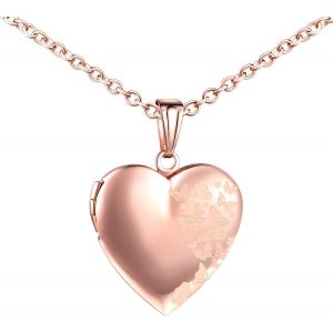 Kal-Collier Papillons Personnalisé Médaillon De C?ur, Acier Inoxydable Pendentif Porte Photo Médaillon Pour 2 Photo Pendentif Avec Chaîne 50cm Bijoux Pour Femme Filles - Neuf