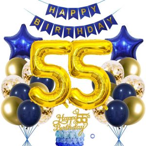 SJZG-D&eacute;corations D'Anniversaire 55 Ans - Bleu Dor&eacute; - D&eacute;coration Pour Homme - 55 Ans - Ballons Gonflables - Guirlande De Ballons - 55 Ans - D&eacute;coration De G&acirc;teau - Neuf