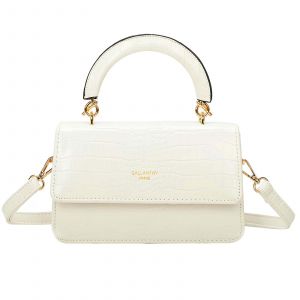 Sac &agrave; Main pour Femme Chic &agrave; Effet Croco avec Poign&eacute;e Rigide et Bandouli&egrave;re Gallantry Blanc - Neuf