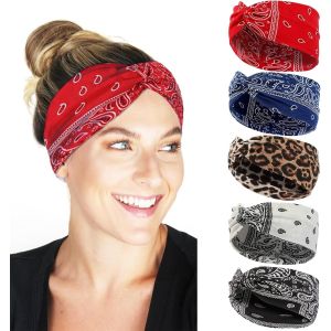 Kal-5 Pièces Bandeau Cheveux Femme, Boho Bandeaux, Fleur Léopard Imprimé Élastique Bandana Pour Cheveux Accessoires Pour Cheveux À N?uds Torsadés - Neuf