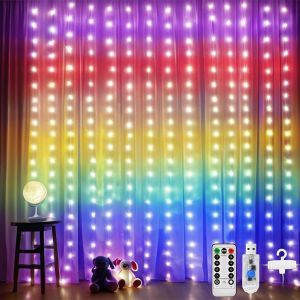 Kal-280 Guirlande Lumineuse À Rideaux Led, Rideaux Lumineux Usb Décoratifs Avec 8 Modes D'eclairage, Étanche Pour La Chambre De Fête De Noël Extérieure Intérieure (Iridescent) 1 - Neuf