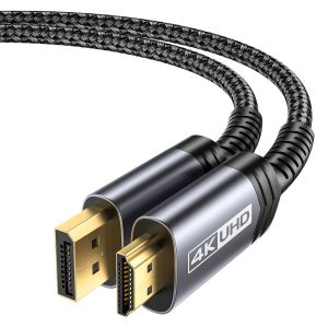 Câble DisplayPort vers HDMI 3M,4K@30Hz,2K@60Hz,1080P@120Hz Nylon Tressé -Connecteurs Plaqués Or 24K,DP vers HDMI (Audio&Vidéo) pour Ordinateur de Dell,AMD,NVIDIA,HP Elitebook,ThinkPad - Neuf
