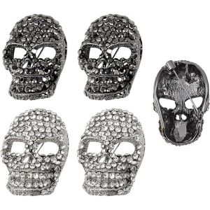 Kjdal-Broche Tête De Mort 4pcs Broche Tête De Mort En Alliage Épingles Squelette Strass Noire Platine Épingles Décoratif Pour Femme Sacs Chapeaux Costumes Vêtements L'été Décoration - Neuf