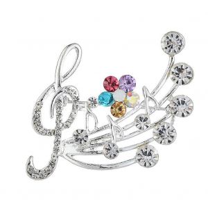 Broche En Forme De Note De Musique Avec Fleur En Cristal, Motif Cl&eacute; De Sol, Bijou &Eacute;l&eacute;gant Pour Les M&eacute;lomanes, Cadeau Id&eacute;al Pour Les Musiciens. - Neuf