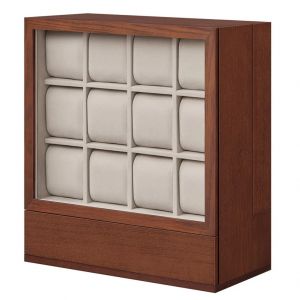 Bo&icirc;te &agrave; montre 12 emplacements pr&eacute;sentoir de montres avec fen&ecirc;tre placage effet bois doublure en velours rangement vertical &eacute;conomie d espace cadeau marron Helloshop26 12_0004366 - Neuf