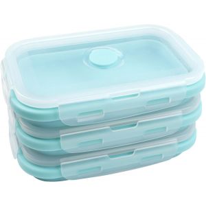 Pliante Lunch Box Lot De 3 Pièces - 500ml Bento Lunch Box - Silicone Boite Repas Étanche, Conçu Avec 4 Boucles À Pression, Sans Bpa, Facile À Nettoyer, Micro Ondable, Bleu - Neuf