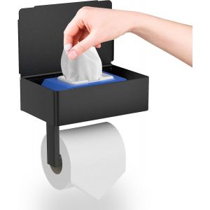 KALANKA-Porte Papier Toilette, Porte Papier Toilette Mural sans Perçage avec Étagères et Boîte à Lingettes Humides, Noir Porte Rouleau Papier Toilette Auto-adhésif pour Toilettes et Cuisines (Mural) - Neuf