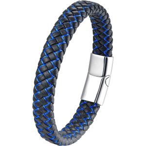 Eryi-Bracelet Cuir Homme Et Acier Inoxydable, Bracelets Style Tressé Pour Homme, Bijoux Cadeau Hommes Papa Papy, Bracelet Noir Marron Cuir Pour Hommes - Neuf