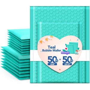 ASFASFq-Lot de 100 petites enveloppes à bulles rembourrées avec forte adhérence - Enveloppes à bulles autocollantes pour petites entreprises - 10,2 x 20,3 cm et 15,2 x 25,4 cm - Bleu sarcelle - Neuf