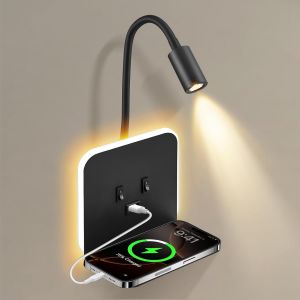 Subzonal-Applique Murale Int&eacute;rieure Led, Liseuse De Chevet Led Avec Interrupteur Port Usb, Plateau, 360&deg;R&eacute;glable Applique Murale Lampe De Lecture De Chevet, Cou Flexible Lampe De Lecture, Lumi&egrave;res Mu - Neuf