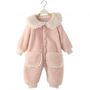 Combinaison Bebe En Velours Corail, Bouton Pression, Douce, Respirante, Poignets Coteles, Ample, Epaisse, Tenue Une Piece Pour Bebe, Rose 90 - Neuf