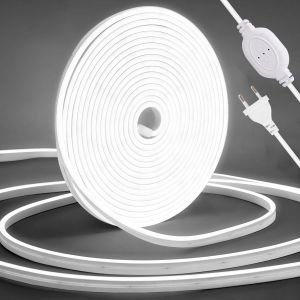 Bandeau Led Cob 220v,6 M Dimmable Bande Led Blanche Froide 6000k,Ip65 Étanche Flexible Strip,Bandes À Led Strip Ruban Avec Alimentation,Pour Diy Chambre,Cuisine,Exterieur Maison Décoration - Neuf