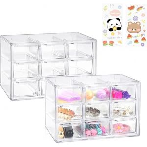 Mini Organiseur de Bureau avec 9 Tiroirs,Transparente Boîtes de Rangement pour Petites,Acrylique Compartiments pour Stockage avec Autocollant pour Bijoux Bureau Maquillage(2PCS 9 Tiroirs) - Neuf