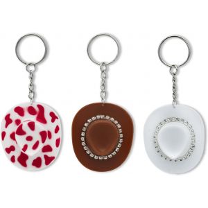 KAL-Lot De 3 Porte-Clés En Forme De Chapeau De Cowboy De 5,5 Cm Avec Strass Brillants, Porte-Clés Fantaisie Pour Chambre, Voiture, Sac À Main, Téléphone Portable - Neuf