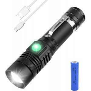 Tianyi-Lampe Torche Rechargeable Usb, Lampe De Poche Led, 4 Modes, Anti-Choc Étanche Et Zoomable Avec 1 Piles 18650 Et Chargeur Usb Pour Ménage, Camping, Éclairage De Secours - Neuf