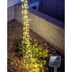 Jgd-Guirlande Lumineuse Solaire Ext&eacute;rieure 2m 200 Led, 8 Modes Cha&icirc;ne De Lumi&egrave;re Ip65 &Eacute;tanche Pour Arrosoir Balcon Jardin Plantes Terrasse - Blanc Chaud - Neuf
