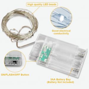 Guirlande Lumineuse &Agrave; Piles, 2 Pi&egrave;ces 15m 150led Guirlande Lumineuse En Fil Cuivre, Petite Guirlande Lumineuse Int&eacute;rieur, Led D&eacute;coration Pour Chambre, F&ecirc;te, Mariage, No&euml;l - Blanc Froid - Neuf