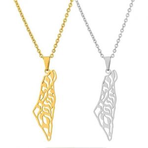 (Or Et Argent) Deux Colliers Pendentif Carte De La Palestine Pour Bijoux Femmes Et Hommes - Neuf