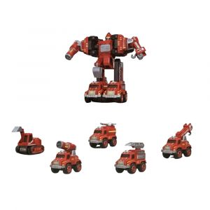 Robot Transformable 5-en-1 &agrave; R&eacute;trofriction - Assemble 5 V&eacute;hicules de Chantier-Pompier en un Robot Puissant - Neuf