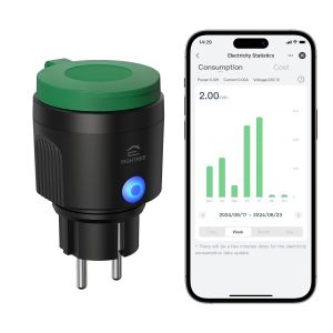 Prise Connect&eacute;e Intelligente Ext&eacute;rieure WLAN(Type F), &Eacute;tanche IP44, avec Mesure de Consommation, Compatible avec Alexa, SmartThings, Fonction de Minuterie, T&eacute;l&eacute;commande & Commande Vocal - Neuf