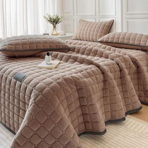 Ulteronixshop-Couvre-lit&iquest;Parure de lit en Velours de Luxe pour tr&egrave;s Grand litmatelass&eacute; surdimensionn&eacute;, avec 2 taies d'oreiller Assorties, pour Toutes Les Saisons(Caf&eacute;, 230 x 250 cm) - Neuf