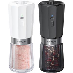 JEXNOVASHOP-FORLIM Moulin &agrave; Poivre &Eacute;lectrique 2 Vitesses, Gravit&eacute;, 800mAh Rechargeable, Nettoyage Auto-Inverse, Sali&egrave;res et Poivri&egrave;res LED, C?ur C&eacute;ramique, Noir & Blanc - Neuf