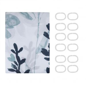 HJLIAN Rideaux de douche a imprime floral, rideau de bain durable et impermeable (bleu) - Neuf
