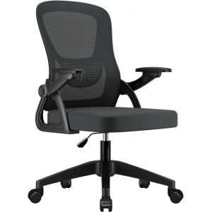 Ulteronixshop-Chaise Bureau, Accoudoirs Relevables &agrave; 90&deg;, Chaise de Bureau Ergonomique en R&eacute;sille, R&eacute;glable en Hauteur sur 10 cm, Coussin D'Assise Moelleux 50X50 cm, Noire - Neuf