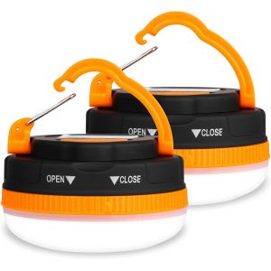 Eryi-Lanterne Camping, 5 Modes Lampe Tente Camping, Portable Sos Light Lampe De Camping Led Avec Crochet Ip43 Étanche Pour D'extérieur, Randonnée, Pêche, Coupures Courant (2pcs,Piles Non Inclus) - Neuf