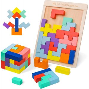 KASFL-Tetris Puzzle 3D En Bois Enfant,Intelligence Jigsaw Avec 30 Coloré Russe En Forme Bloc,Montessori Puzzle 3 4 5 Ans,Cerveau Casse Tête,Stem Jeux Educatif Cadeau Pour Garçons Et Filles - Neuf