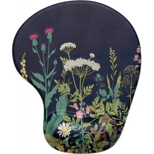 Tapis De Souris, Ergonomique Tapis De Souris Gamer Avec Repose Poignet En Gel, Portable, Parfait Pour Ordinateur, Bureau, Travail, Fleur Noire - Neuf