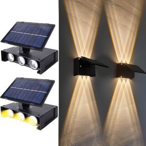 Lot De 2 Appliques Murales Solaires D'ext&eacute;rieur R&eacute;glables Pour L'ext&eacute;rieur Avec 6 Lampes Chaudes Led D&eacute;coratives Ip65 &Eacute;tanches Pour Jardin, Pelouse, Balcon, Cour - Neuf