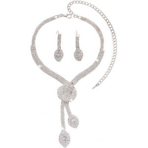 Ensemble De Bijoux De Mari&eacute;e En Argent Pour Femme Avec Collier Et Boucles D'oreilles En Strass Scintillants - Ensemble De Bijoux De Mariage - Colliers De Costume Pour Femmes Et Mari&eacute;es - Neuf