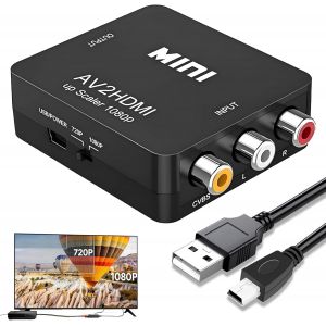 VornixorSarlshop-Adaptateur Peritel Hdmi,Adaptateur RCA vers HDMI,Mini AV RCA CVBS vers HDMI Vid&eacute;o Audio Convertisseurs Adaptateur Support 1080P,avec C&acirc;ble d'alimentation USB pour Cam&eacute;ra,Xbox 360,PS1 - Neuf