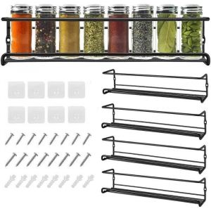 Étagère Murale - Cuisine - Lot De 4 - Métal Noir - 29x6x6,5 Cm - Sans Perçage - Neuf