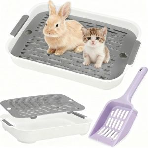 Kalanka-Bac Litiere Lapin, Bac &Agrave; Liti&egrave;re Pour Chat Ou Lapin-, Toilette Pour L-Apin, Liti&egrave;re La-Pin Pour Petits Animaux, Lapins, Cochons D'inde (Grand - Blanc (Avec Pelle)) - Neuf