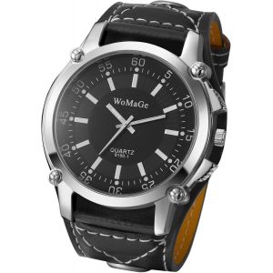 Eryi-Montres Pour Hommes Bracelet En Cuir Steampunk Montres : Punk Grand Cadran Numérique Montres À Quartz Analogique Hommes Large Bracelet En Cuir Montre Cadeaux Pour Hommes Rock Moto Noir, - Neuf