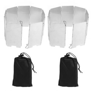 Lot De 2 Pare-Brises Pliables Et Portables En Acier Inoxydable Pour Poele D'exterieur - Neuf