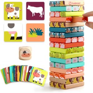 Sansh-Jouet Tour De Blocs Empilables Colorés Et Animaux En Bois Pour Enfant De 4 5 6 7 8 Ans, 4 En 1 Jeux À Empiler Pour Garçon Et Fille 3 Ans, Cadeau Avec 51 Pièces - Neuf
